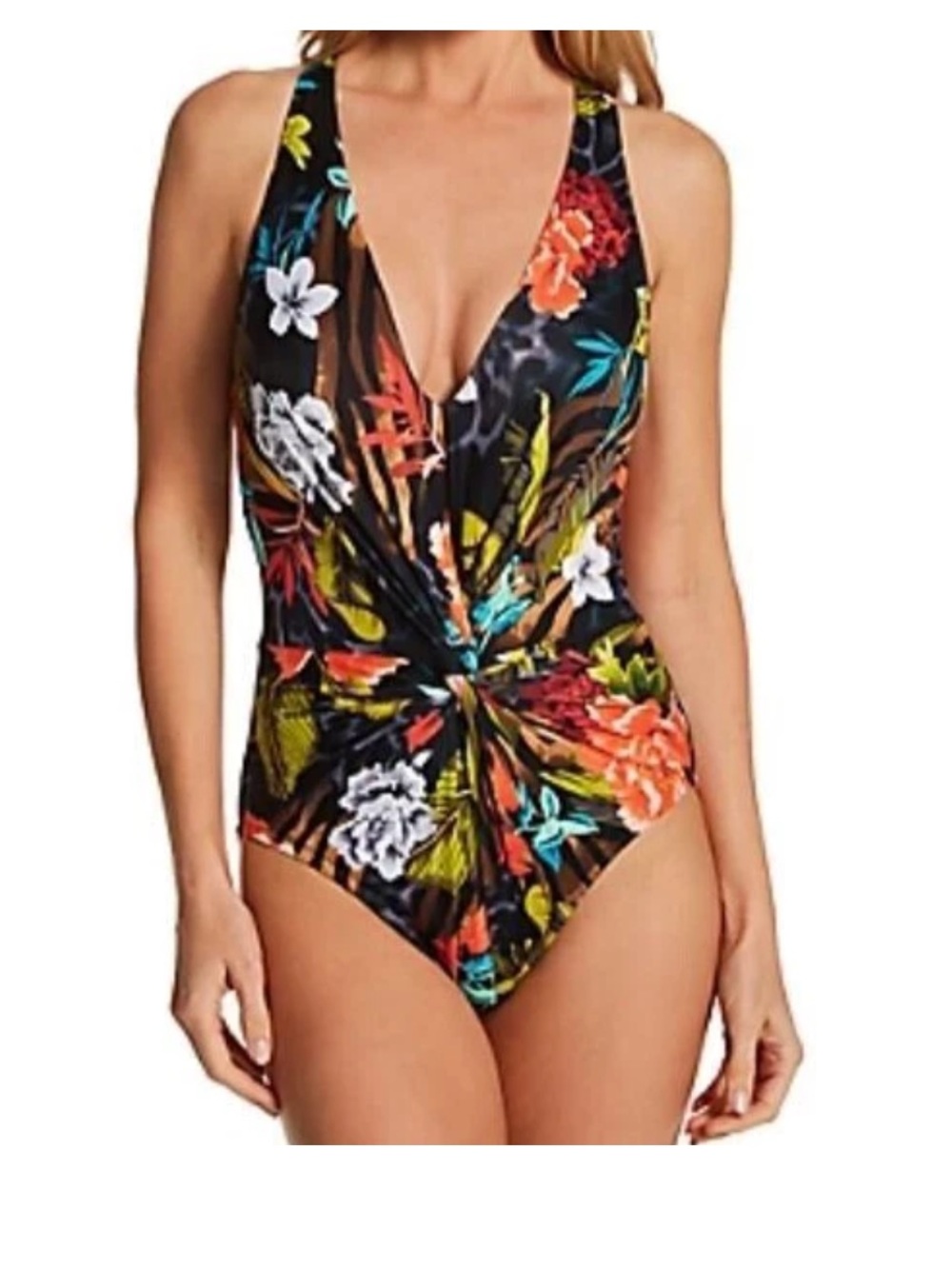 MAGICSUIT Tropical Floral One Piece Swimsuit Size 8 Tummy Control Plunge Neck